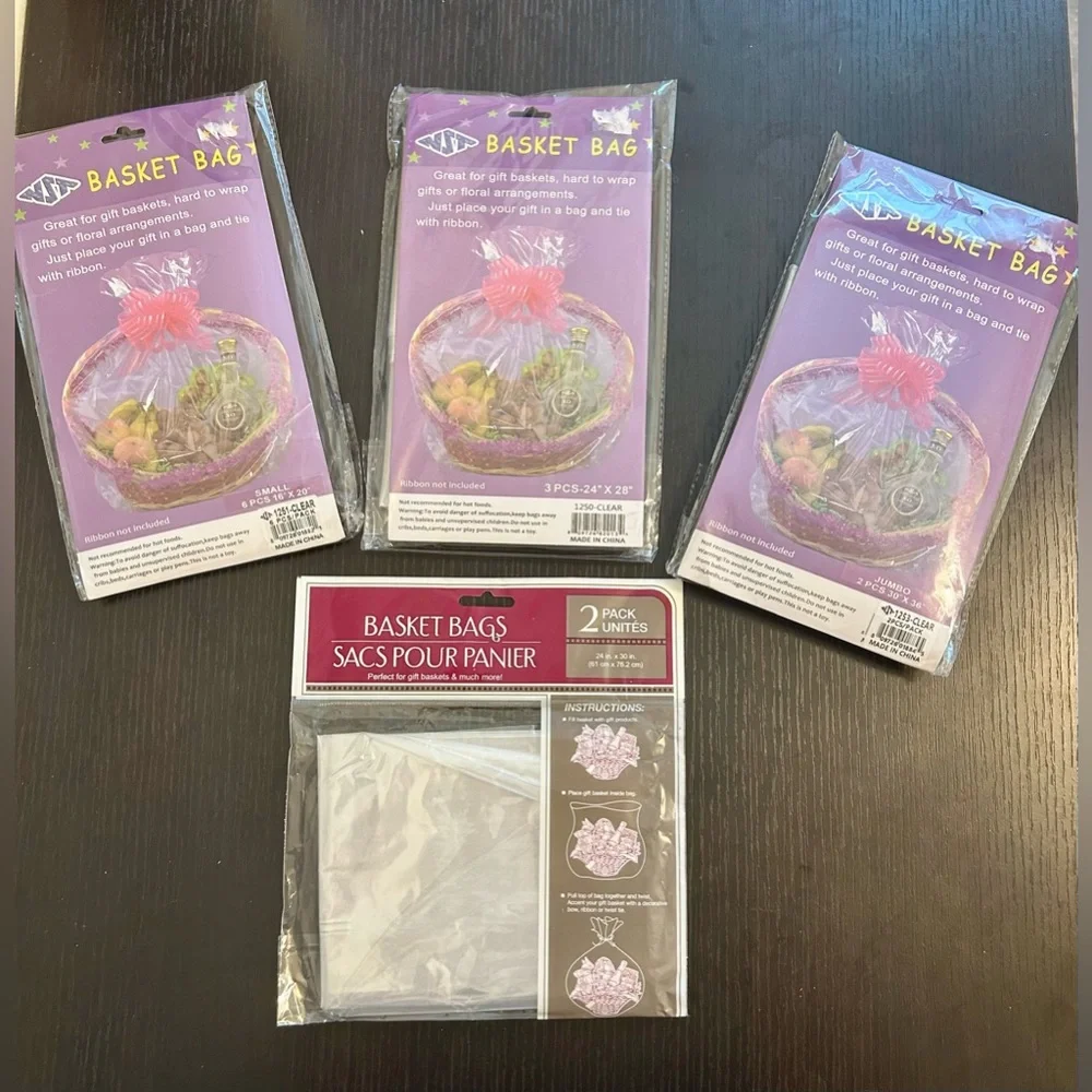 Lot of 13 Clear Cellophane Bags Basket Bags Cello Gift Bags in Various Sizes